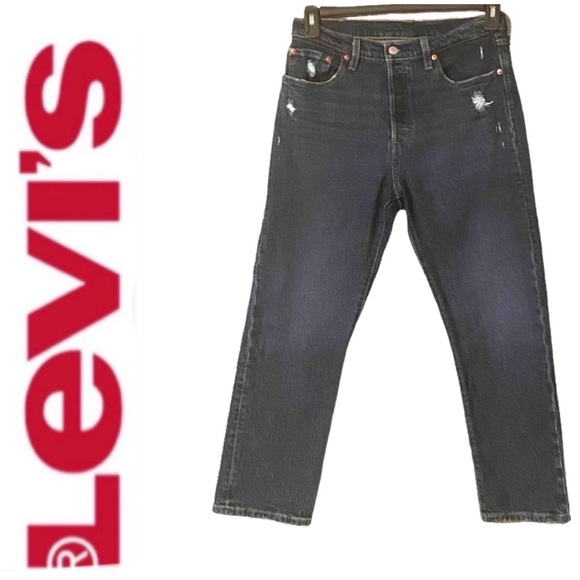 Levi's Denim - Levi’s 501 Boho Festival Dark Wash Distressed Blue Denim Minimalist Jeans 30